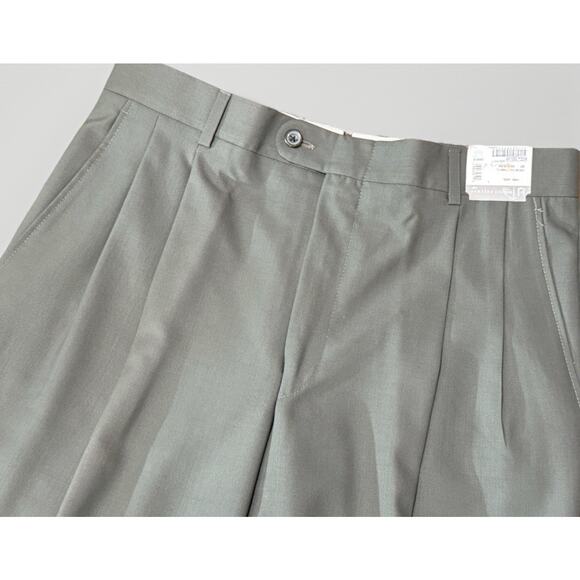NWT Hickey Freeman Olive Green Pure Wool Mens Pleated Pants Size 32 New $285 - Picture 1 of 5